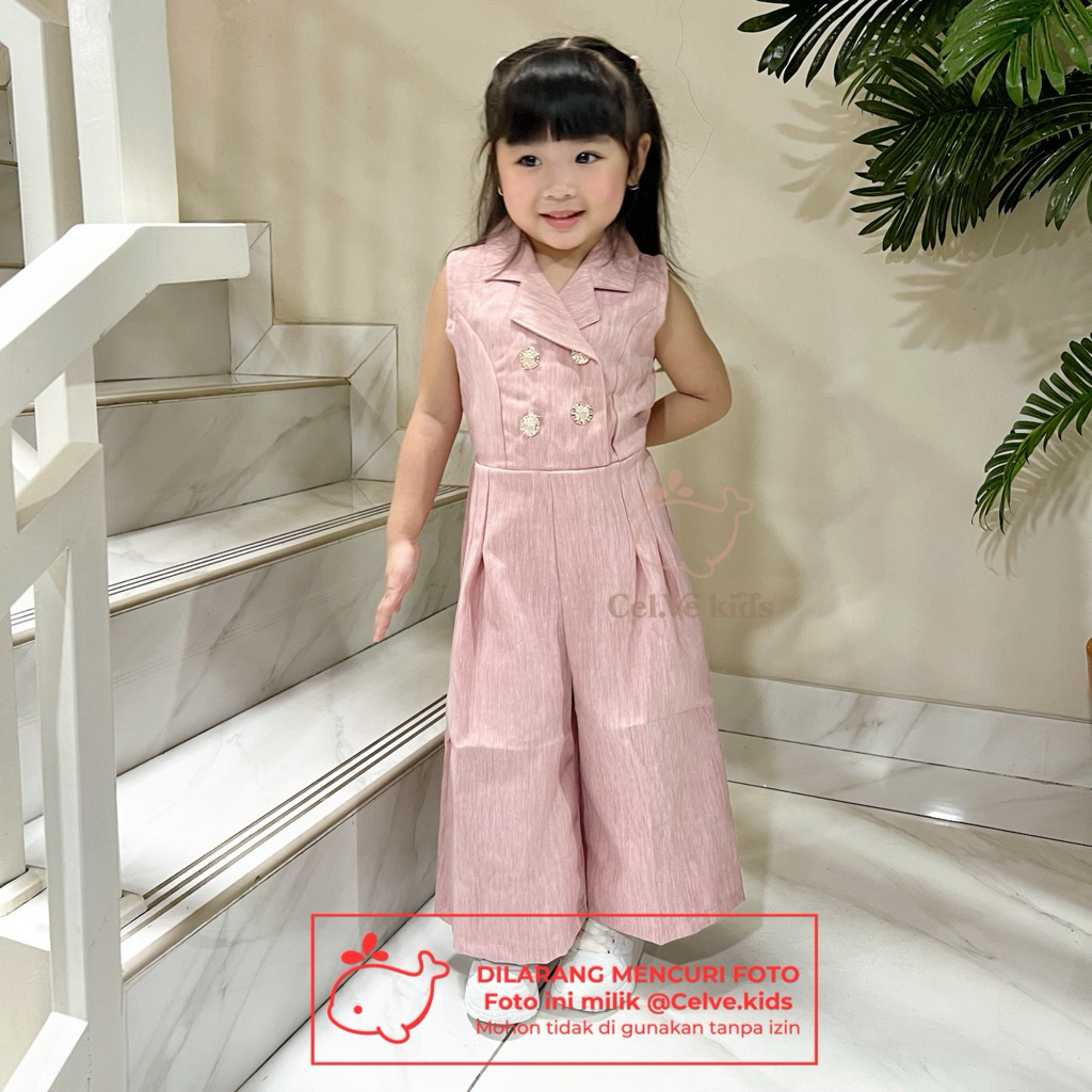 CELVEkids - Jumpsuit Kareen Baju Celana Anak Perempuan Korean style Linen Premium usia 1-8th