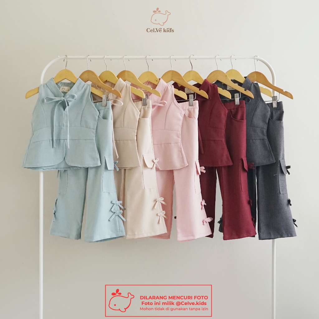 CELVEkids - Stelan Izzy Set Baju Celana Anak Perempuan Korean style Bahan Linen Premium usia 1-8th