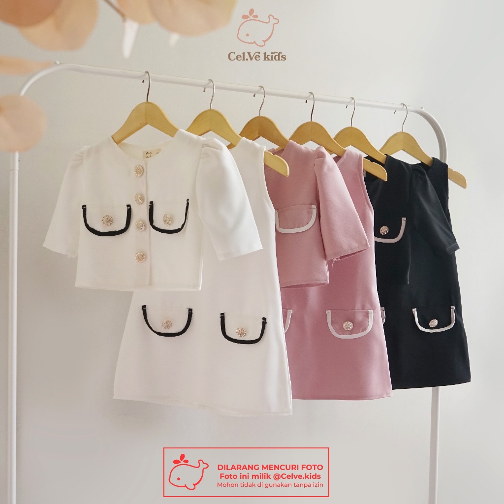 CELVEkids - Stelan Hellen Set Baju Dress Anak Perempuan Korean style semiwool usia 1-8th