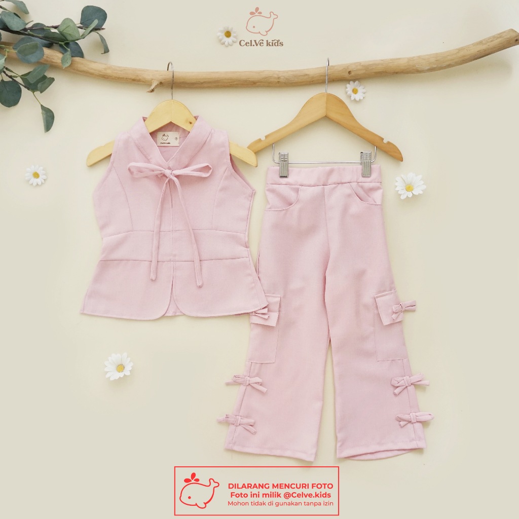 CELVEkids - Stelan Izzy Set Baju Celana Anak Perempuan Korean style Bahan Linen Premium usia 1-8th