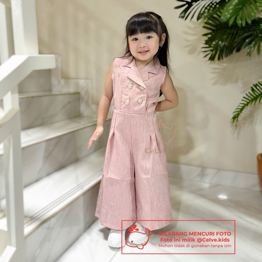 CELVEkids - Jumpsuit Kareen Baju Celana Anak Perempuan Korean style Linen Premium usia 1-8th