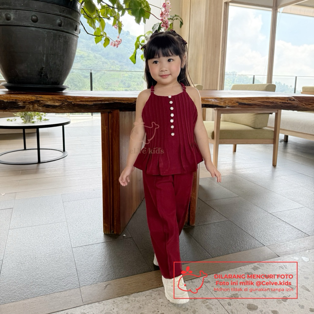 CELVEkids - Stelan Loreen Set Baju celana Anak Perempuan Korean style semiwool usia 1-8th