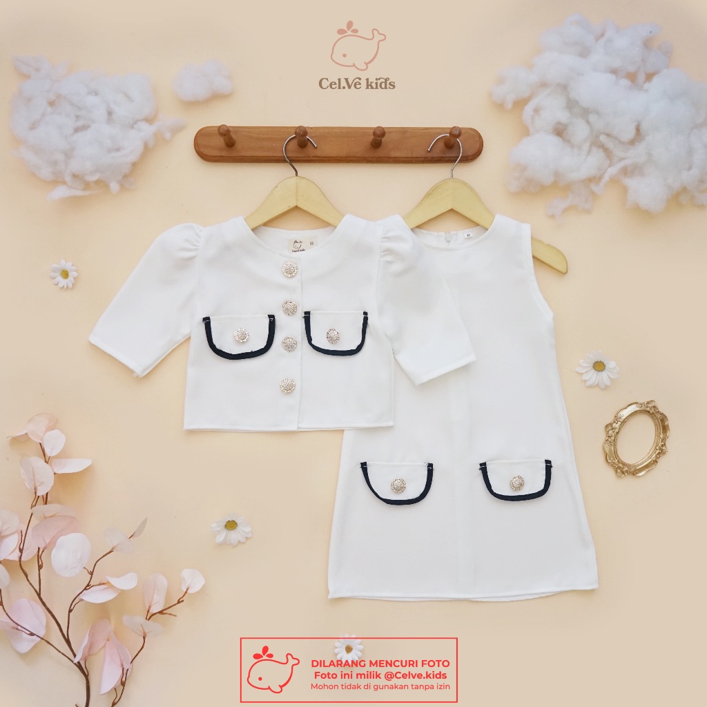 CELVEkids - Stelan Hellen Set Baju Dress Anak Perempuan Korean style semiwool usia 1-8th