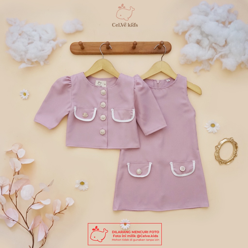 CELVEkids - Stelan Hellen Set Baju Dress Anak Perempuan Korean style semiwool usia 1-8th