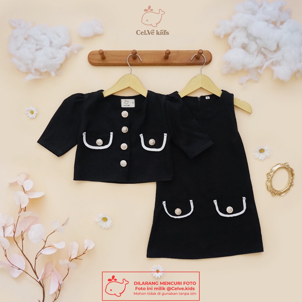 CELVEkids - Stelan Hellen Set Baju Dress Anak Perempuan Korean style semiwool usia 1-8th