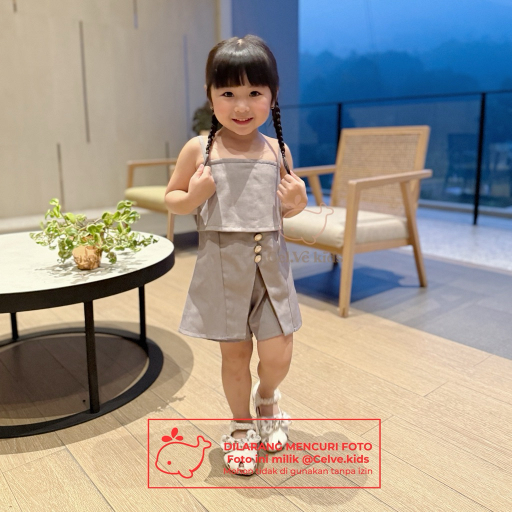 CELVEkids - Stelan Natalia Set Baju Celana Anak Perempuan Korean style Bahan Linen Premium usia 1-8th