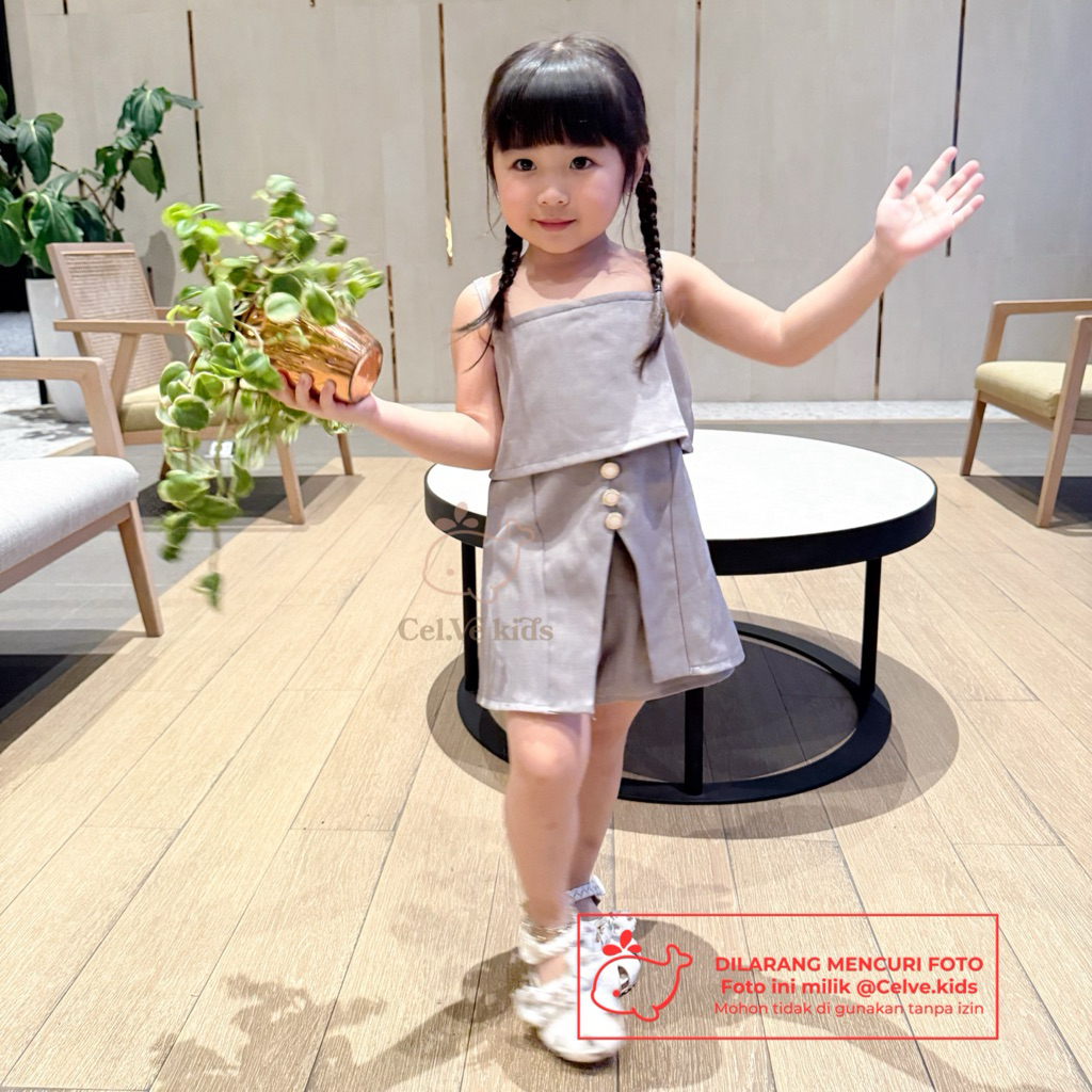 CELVEkids - Stelan Natalia Set Baju Celana Anak Perempuan Korean style Bahan Linen Premium usia 1-8th