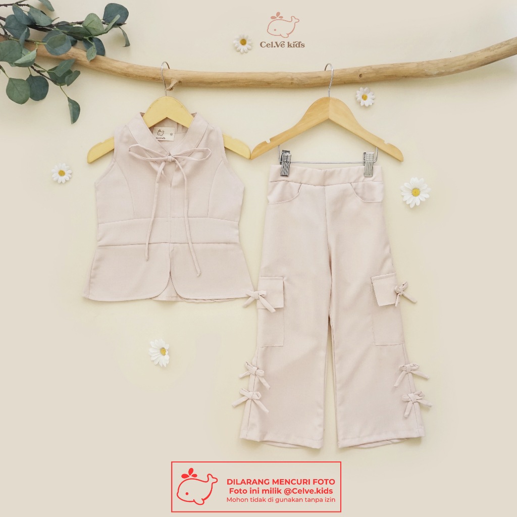 CELVEkids - Stelan Izzy Set Baju Celana Anak Perempuan Korean style Bahan Linen Premium usia 1-8th
