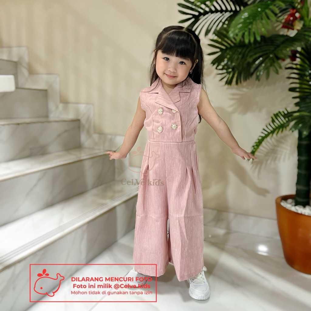 CELVEkids - Jumpsuit Kareen Baju Celana Anak Perempuan Korean style Linen Premium usia 1-8th
