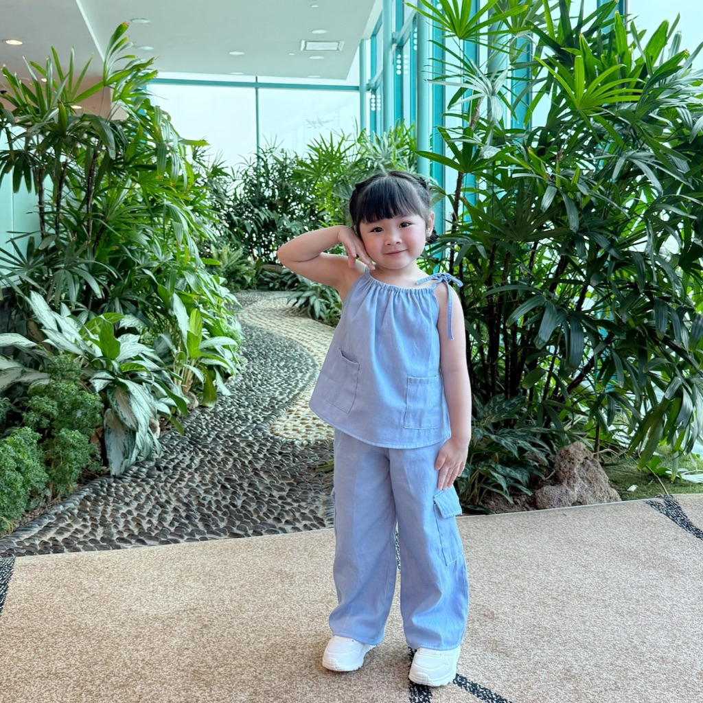 CELVEkids - Stelan Cecilia Set Baju Celana Anak Perempuan Korean style Denim usia 1-8th