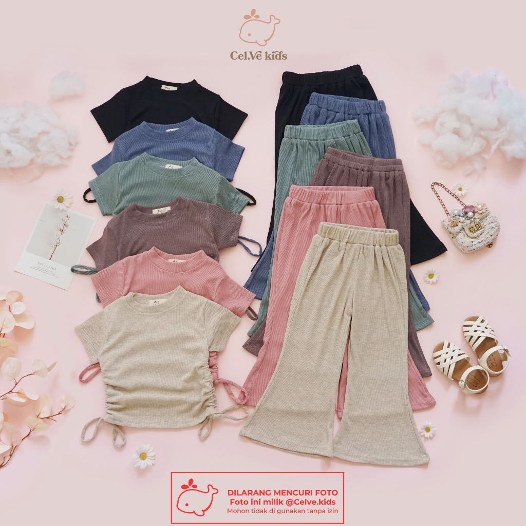 CELVEkids - Stelan Deana Set Baju celana Anak Perempuan Korean style Bahan knit usia 1-8th
