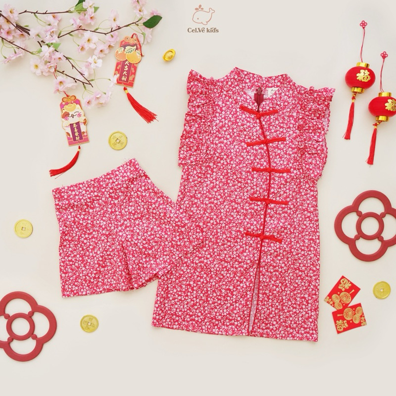 CELVEkids - Stelan set Di Wei Dress CNY Rok Anak Perempuan Korean style Bahan cotton usia 1-6th