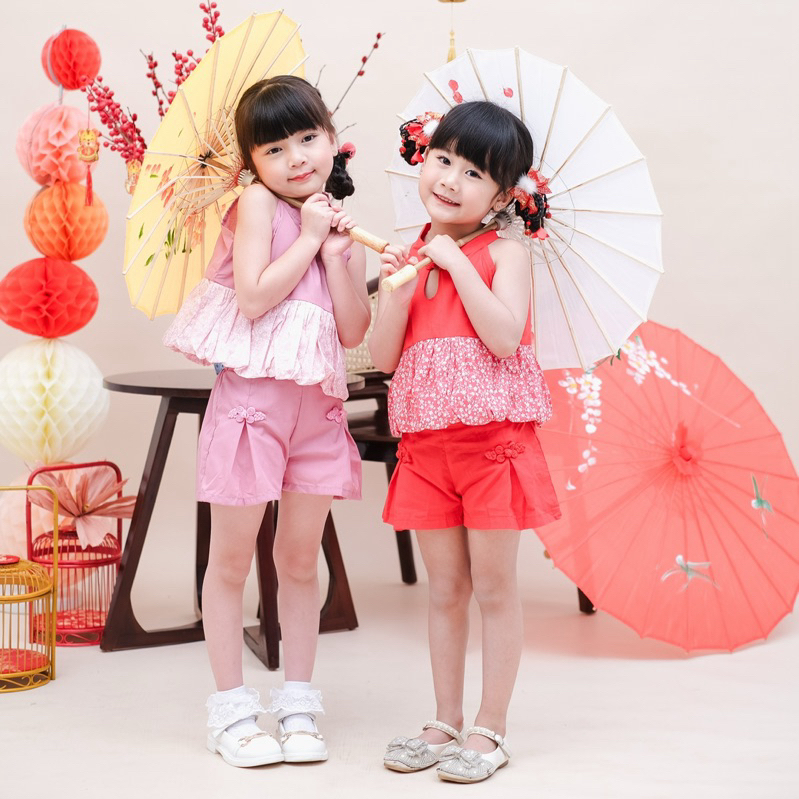 CELVEkids - Stelan Shu Ye set CNY Celana Anak Perempuan Korean style Bahan cotton usia 1-6th