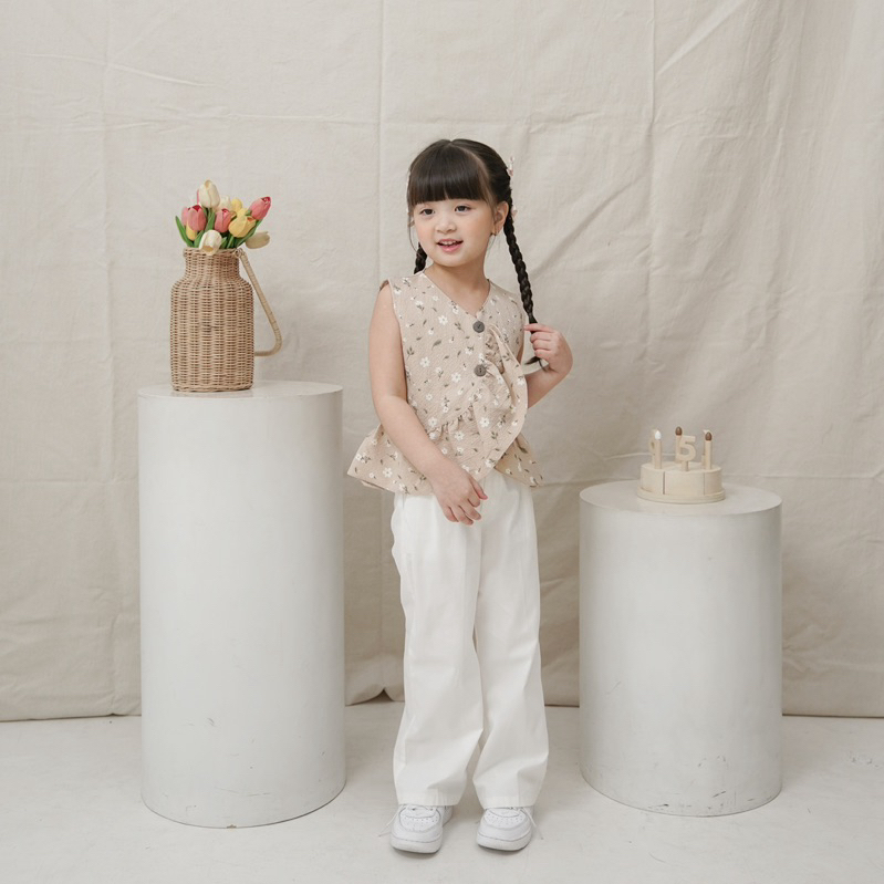 Celvekids - Top Daisy Atasan Anak Perempuan Korean Style Bahan Crinkle Viscose Usia 1-6th+