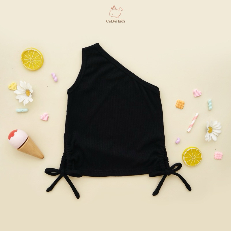 Celvekids - Top Elsa Atasan One Shoulder Anak Perempuan Korean Style Bahan Knit Usia 1-6th+
