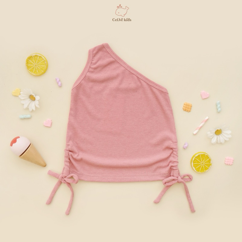 Celvekids - Top Elsa Atasan One Shoulder Anak Perempuan Korean Style Bahan Knit Usia 1-6th+
