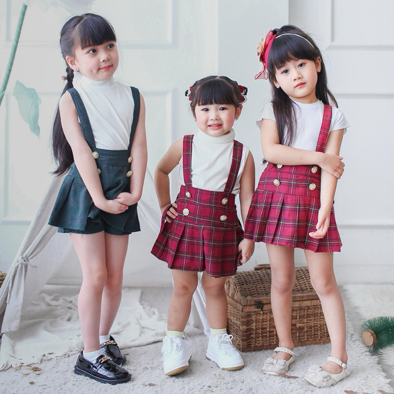 CELVEkids - Emmeline Overall skort Rok Celana ( Tanpa inner ) Anak Perempuan Korean style Bahan flanel usia 1-6th