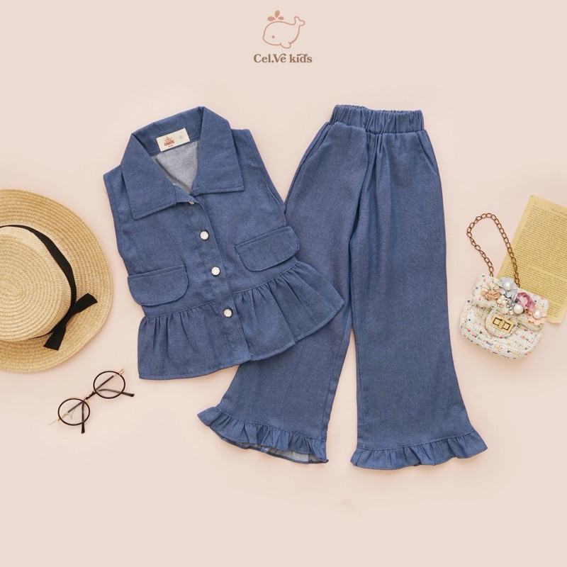 CELVEkids - Stelan Avery Set Baju Anak Perempuan Korean style Bahan denim usia 1-6th