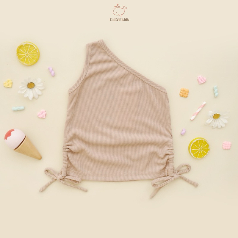 Celvekids - Top Elsa Atasan One Shoulder Anak Perempuan Korean Style Bahan Knit Usia 1-6th+
