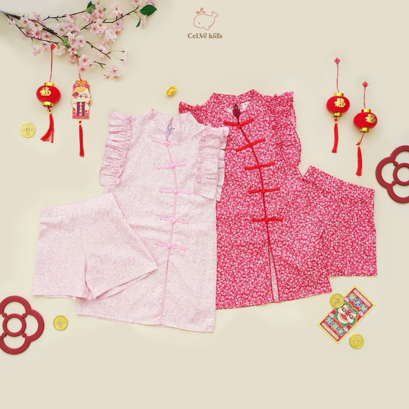 CELVEkids - Stelan set Di Wei Dress CNY Rok Anak Perempuan Korean style Bahan cotton usia 1-6th
