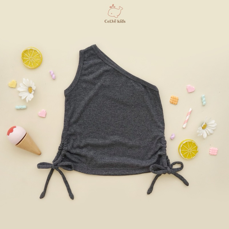 Celvekids - Top Elsa Atasan One Shoulder Anak Perempuan Korean Style Bahan Knit Usia 1-6th+