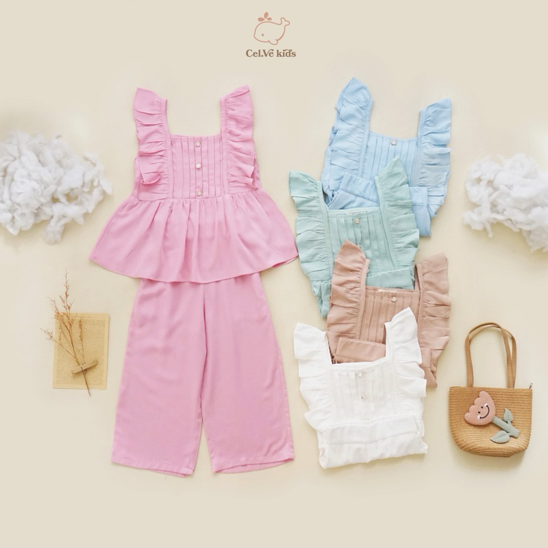 CELVEkids - Stelan Emma Set Baju Rok Anak Perempuan Korean style Bahan rayon twill usia 1-6th