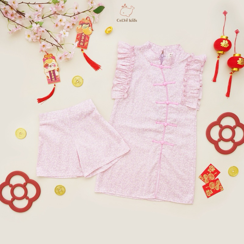 CELVEkids - Stelan set Di Wei Dress CNY Rok Anak Perempuan Korean style Bahan cotton usia 1-6th
