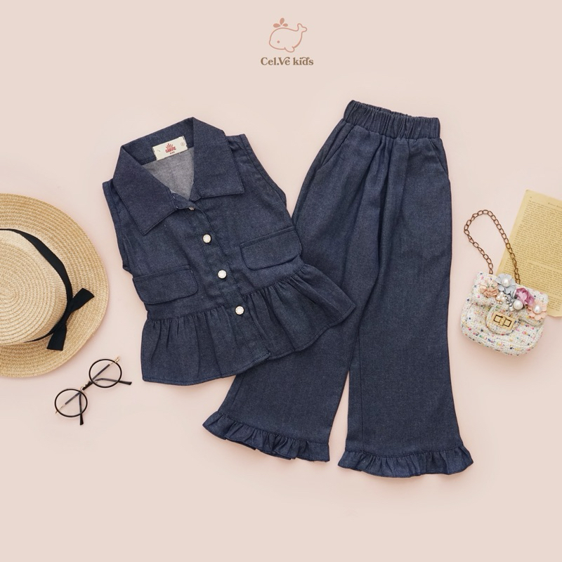CELVEkids - Stelan Avery Set Baju Anak Perempuan Korean style Bahan denim usia 1-6th