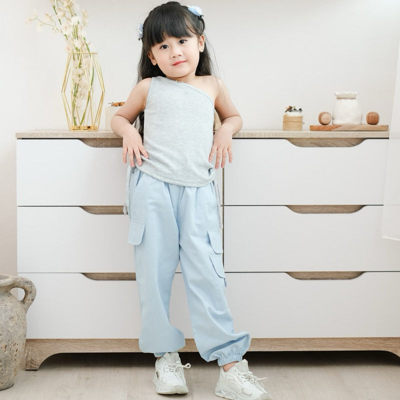 Celvekids - Top Elsa Atasan One Shoulder Anak Perempuan Korean Style Bahan Knit Usia 1-6th+