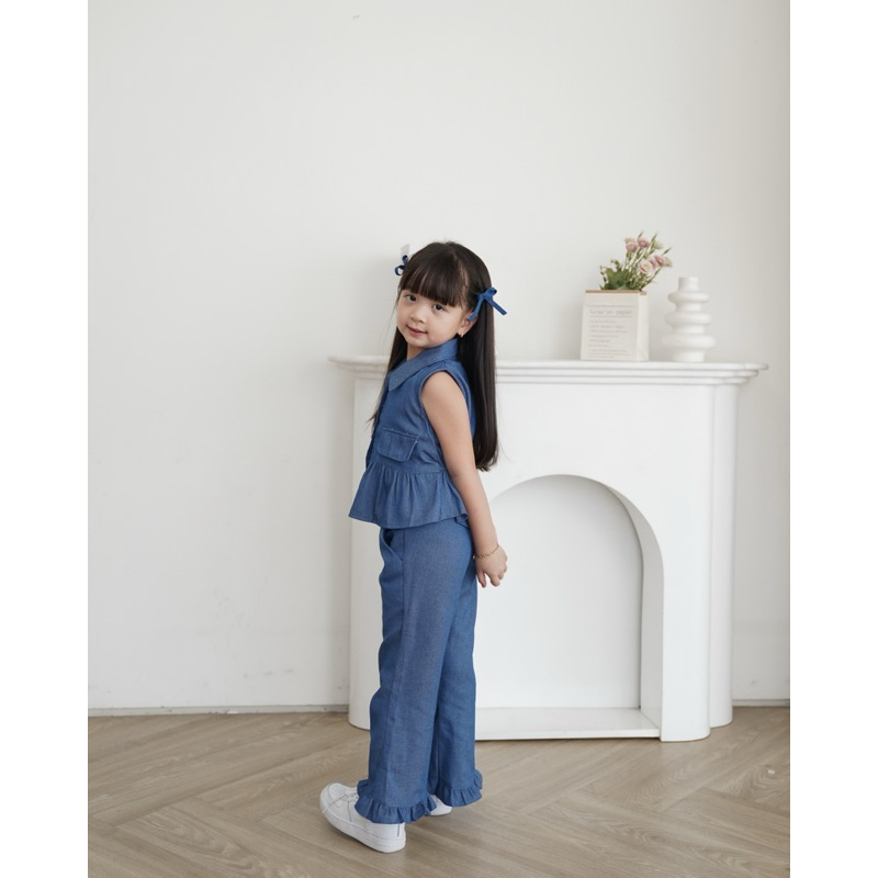 CELVEkids - Stelan Avery Set Baju Anak Perempuan Korean style Bahan denim usia 1-6th