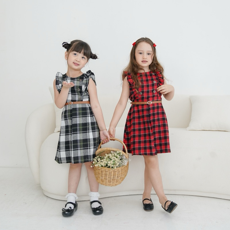 CELVEkids - Dress Ariella Baju rok Anak Perempuan Korean style Flanel + Belt