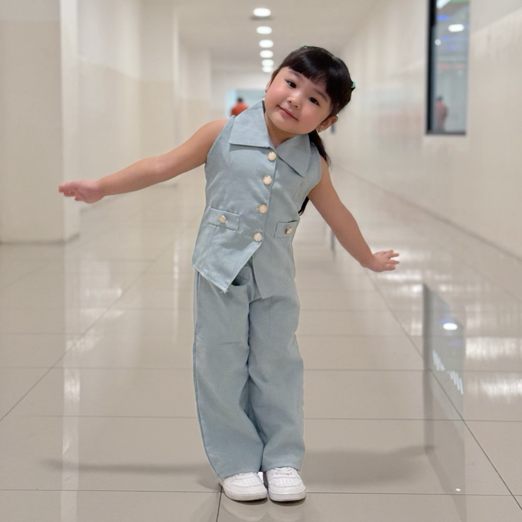 CELVEkids - Stelan Bernice Set Baju Celana Anak Perempuan Korean style Bahan Linen Premium usia 1-8th