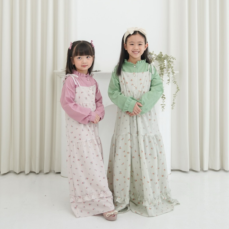 CELVEkids - Raisa Dress Gamis Raya Anak Perempuan Korean Style Bahan Crinkle viscose + Linen Usia 1-8th