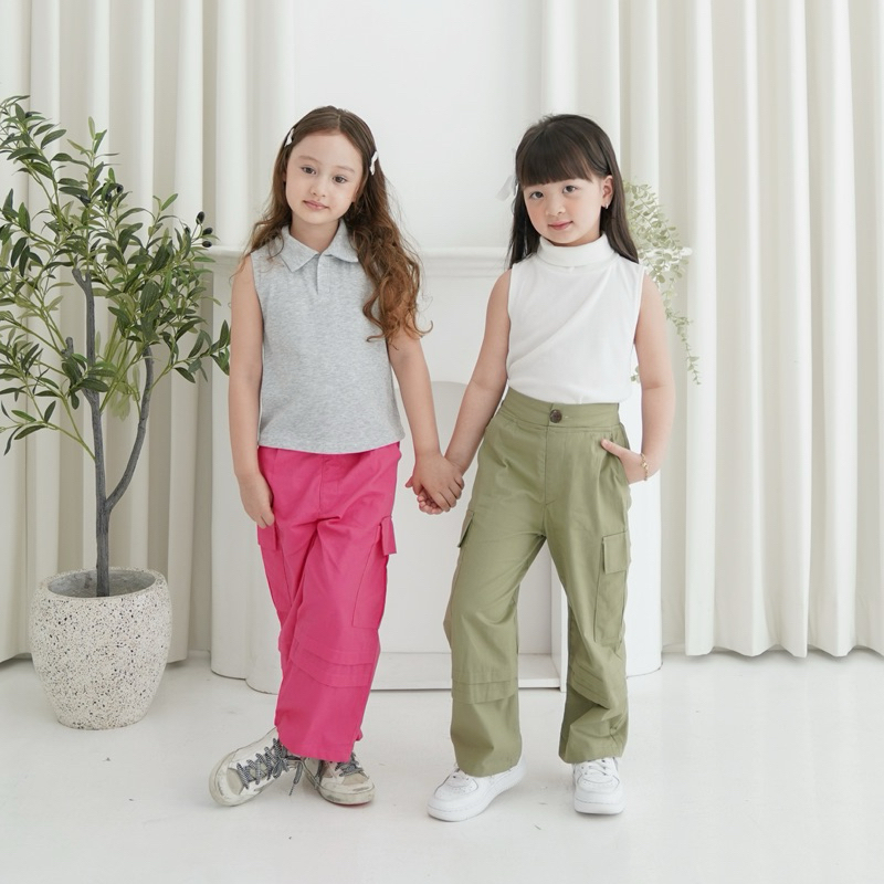 CELVEkids - Pants Ruth Celana Cargo Anak Perempuan Korean style Bahan Katun twill usia 1-6th