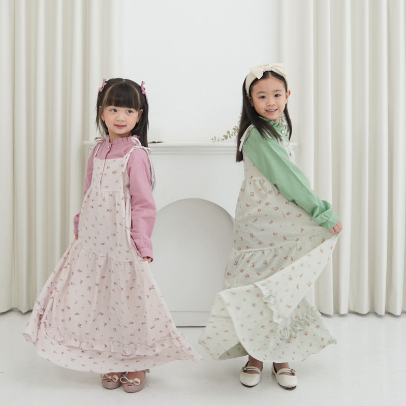 CELVEkids - Raisa Dress Gamis Raya Anak Perempuan Korean Style Bahan Crinkle viscose + Linen Usia 1-8th