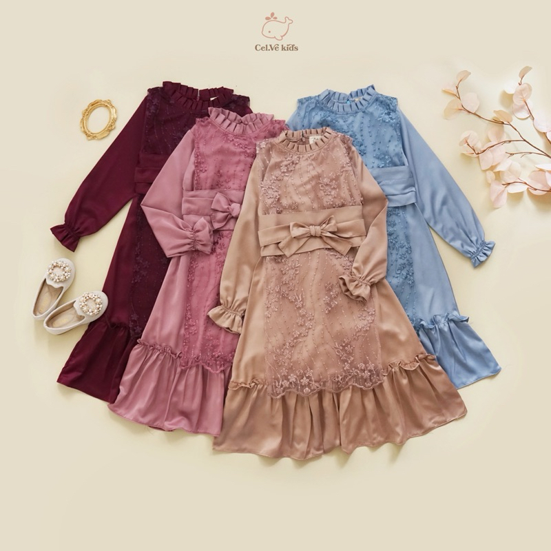 CELVEkids - DANIZA Dress Gamis Raya Anak Perempuan Korean Style Bahan Roberto + Brokat Usia 1-8th