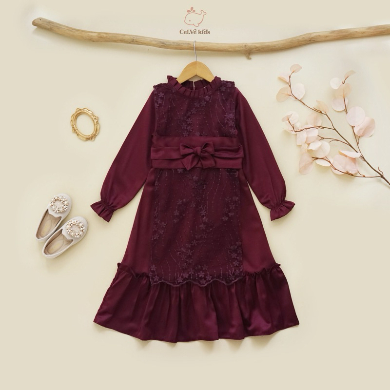CELVEkids - DANIZA Dress Gamis Raya Anak Perempuan Korean Style Bahan Roberto + Brokat Usia 1-8th