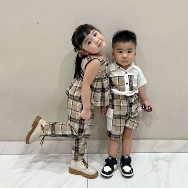 CELVEkids - Stelan set Brian Kemeja Anak laki laki Korean style Bahan Flanel kombi Poplin usia 1-6th