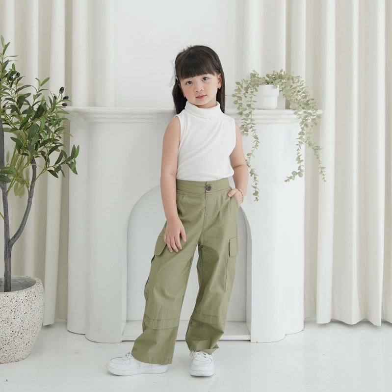 CELVEkids - Pants Ruth Celana Cargo Anak Perempuan Korean style Bahan Katun twill usia 1-6th