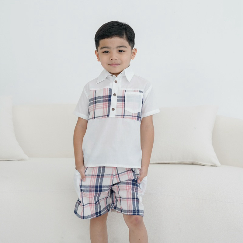 CELVEkids - Stelan set Brian Kemeja Anak laki laki Korean style Bahan Flanel kombi Poplin usia 1-6th