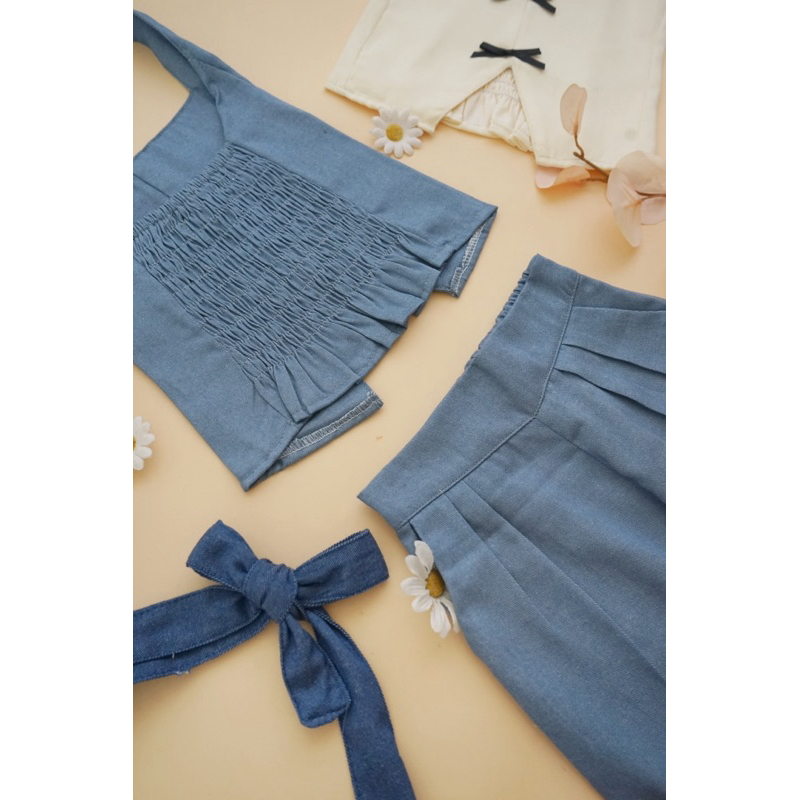 CELVEkids - Stelan DOROTHY Set Baju Celana Anak Perempuan Korean style Denim usia 1-8th