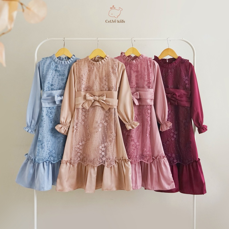 CELVEkids - DANIZA Dress Gamis Raya Anak Perempuan Korean Style Bahan Roberto + Brokat Usia 1-8th