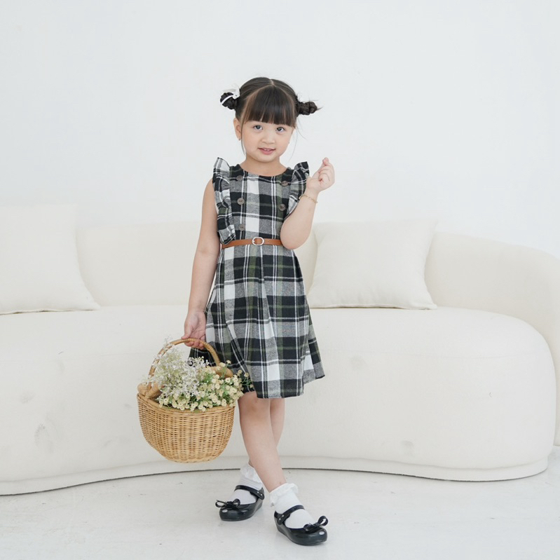 CELVEkids - Dress Ariella Baju rok Anak Perempuan Korean style Flanel + Belt