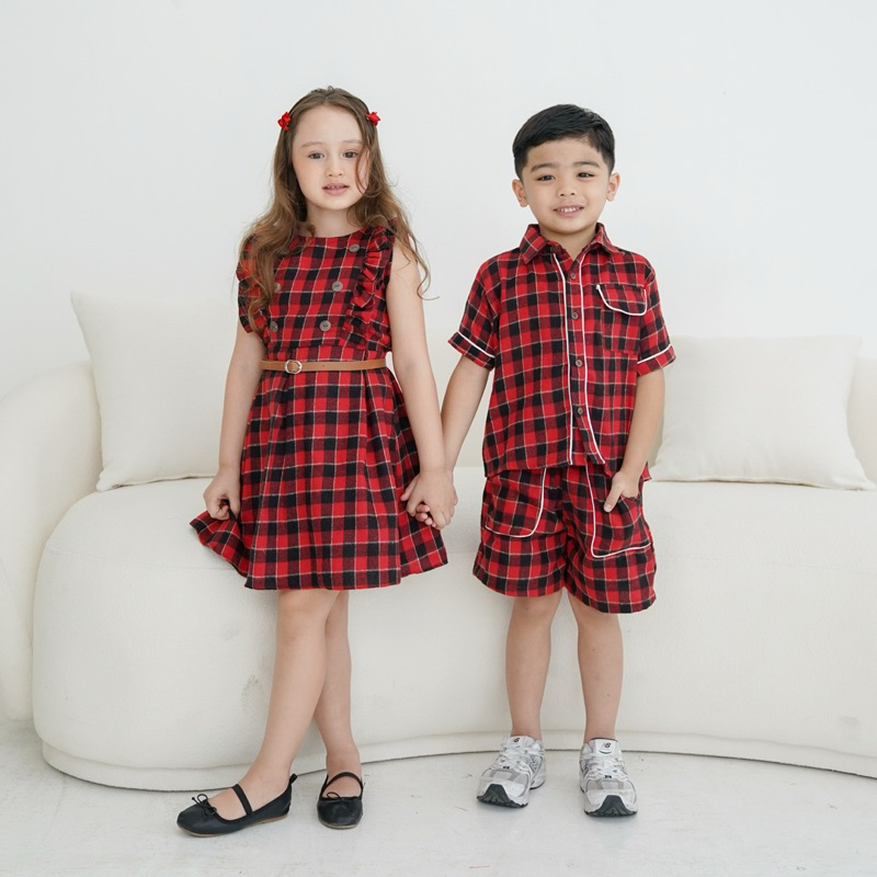 CELVEkids - Stelan set Bernard Kemeja Anak laki laki Korean style Bahan Flanel usia 1-6th