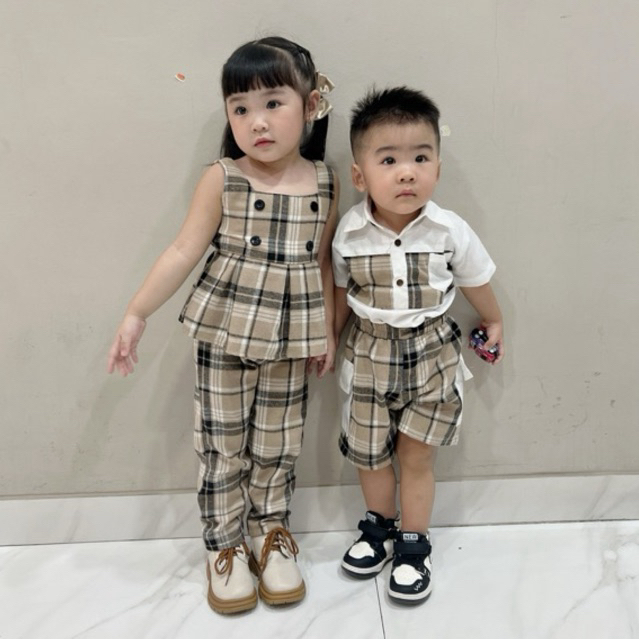 CELVEkids - Stelan set Brian Kemeja Anak laki laki Korean style Bahan Flanel kombi Poplin usia 1-6th