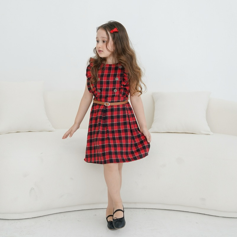 CELVEkids - Dress Ariella Baju rok Anak Perempuan Korean style Flanel + Belt