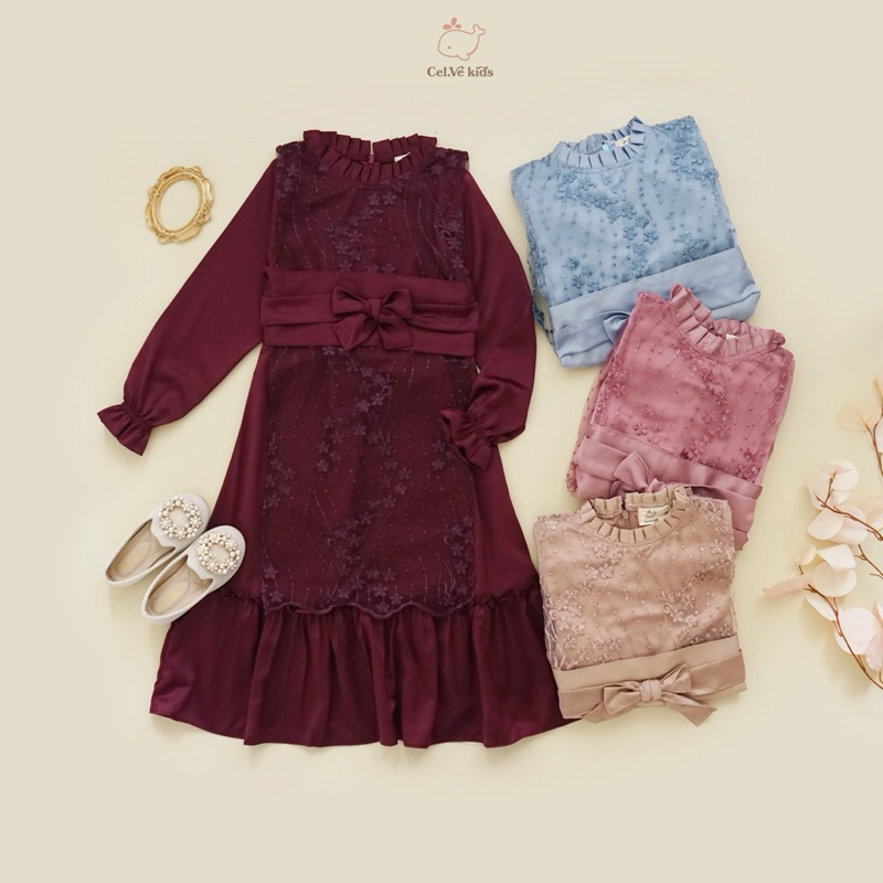CELVEkids - DANIZA Dress Gamis Raya Anak Perempuan Korean Style Bahan Roberto + Brokat Usia 1-8th