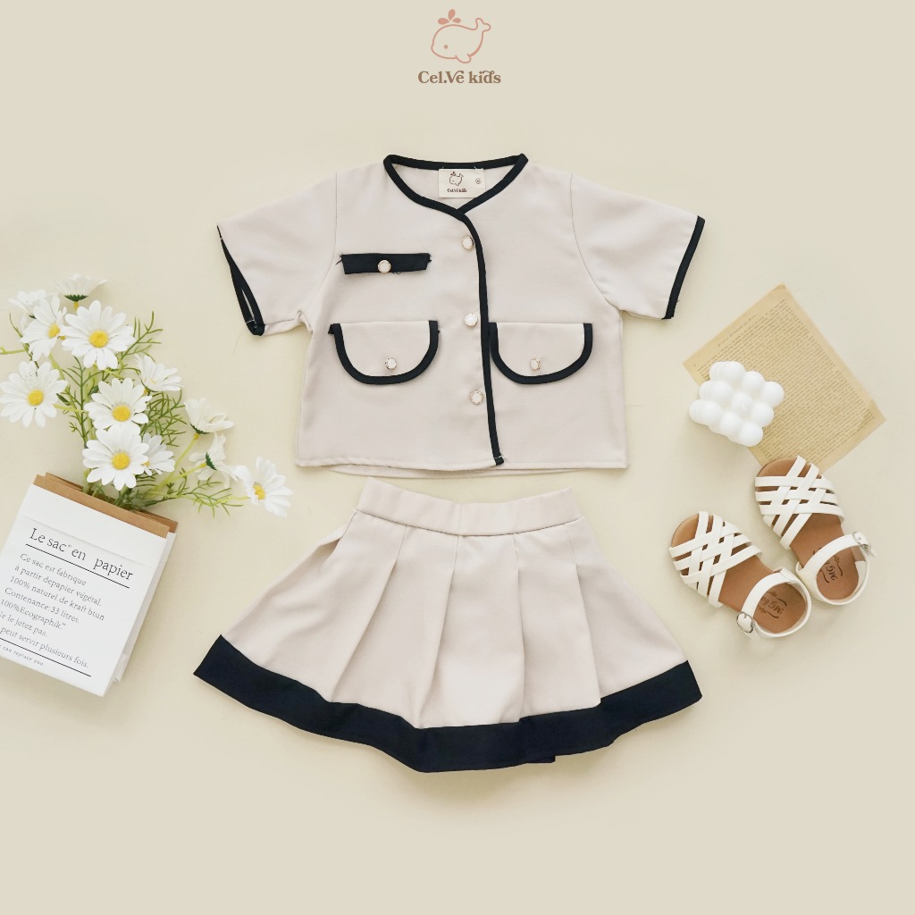 Celvekids - Stelan Elona Set Baju Rok Celana Anak Perempuan Korean Style Semiwool Usia 1-8th