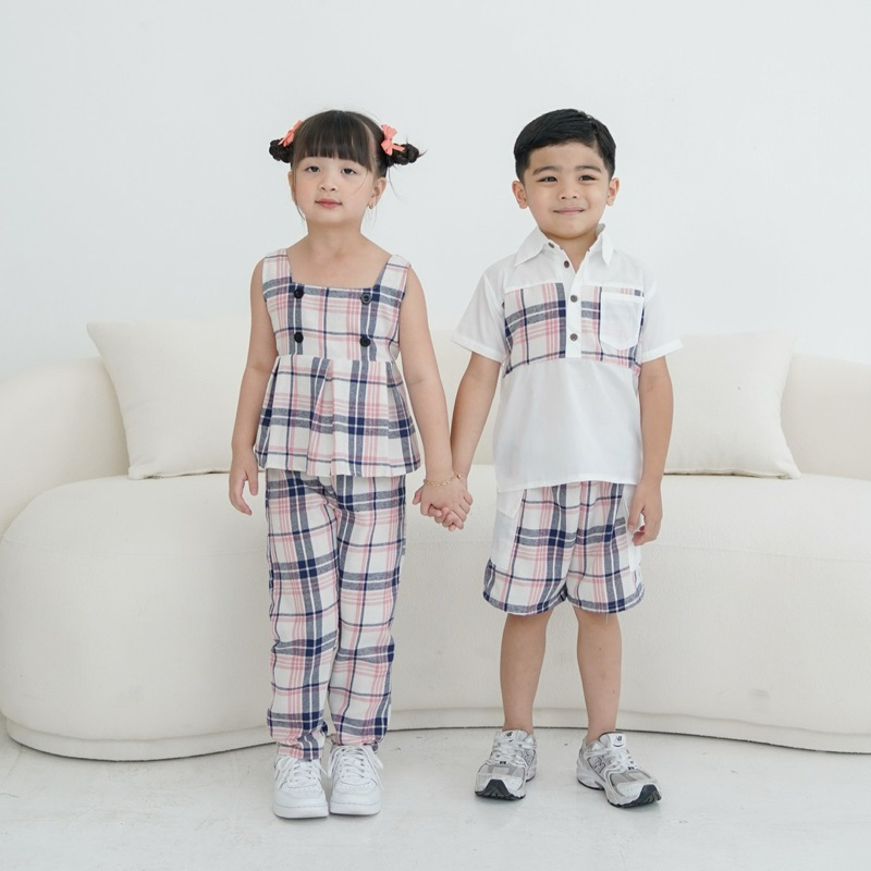CELVEkids - Stelan set Brian Kemeja Anak laki laki Korean style Bahan Flanel kombi Poplin usia 1-6th