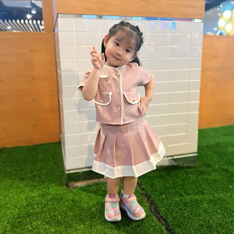 Celvekids - Stelan Elona Set Baju Rok Celana Anak Perempuan Korean Style Semiwool Usia 1-8th